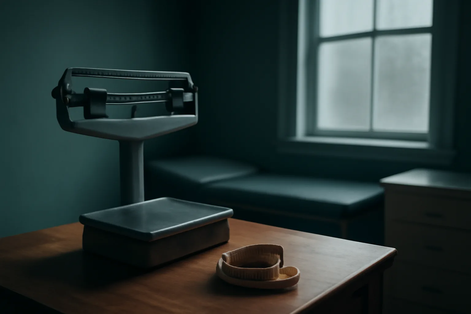 Empty clinic scale and measuring tape symbolizing unverified ipamorelin before and after claims