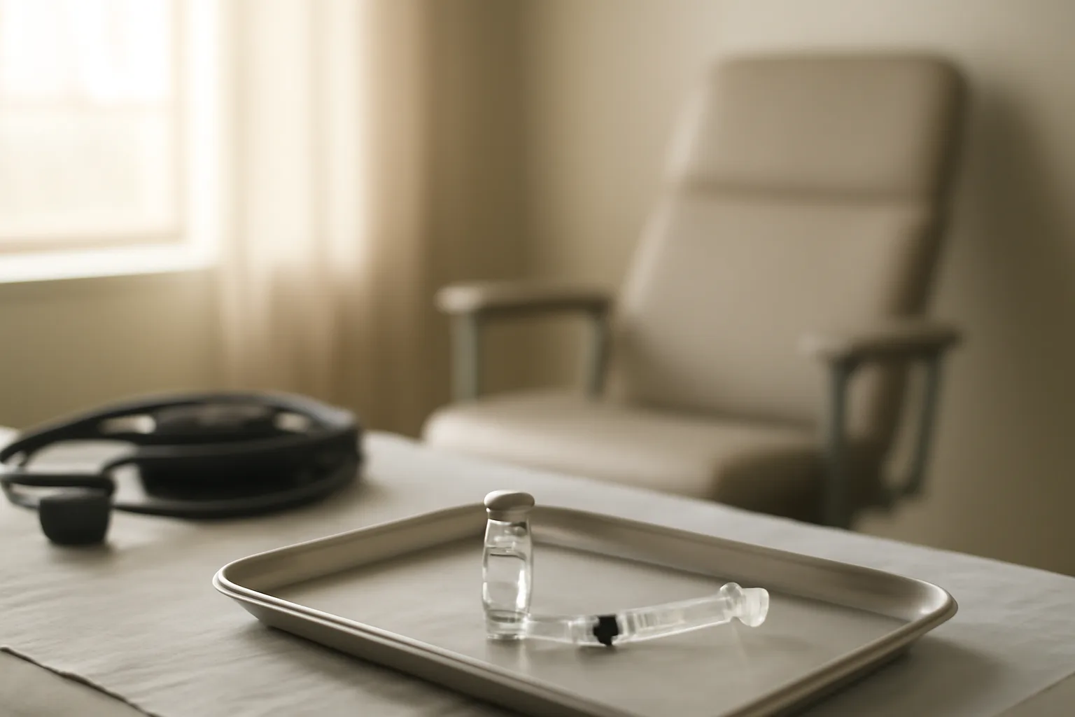 Clinical exam room setup representing careful screening before ipamorelin contraindications discussion
